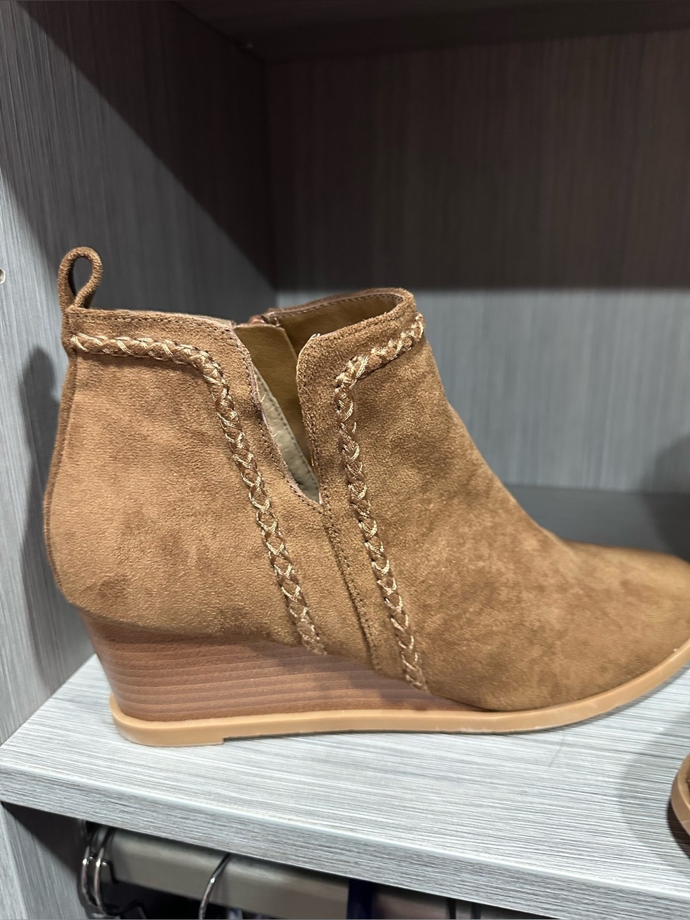 Dolce Vita Tan Faux Suede Braided Wedge Ankle Bootie NWOT Never Worn